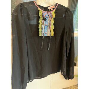 re:named Sequined Collar Semi-Sheer Blouse Size S